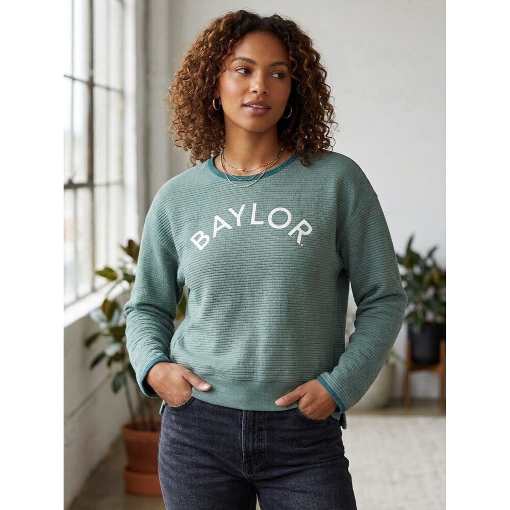 League Womens Baylor Bears Ribbed Corded Crewneck Sweatshirt Green Medium NWOT